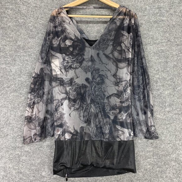 NWT Sean John Tunic Women's L Large Black Gray Lined Full Zip Blouse Wild Dove - Picture 2 of 10